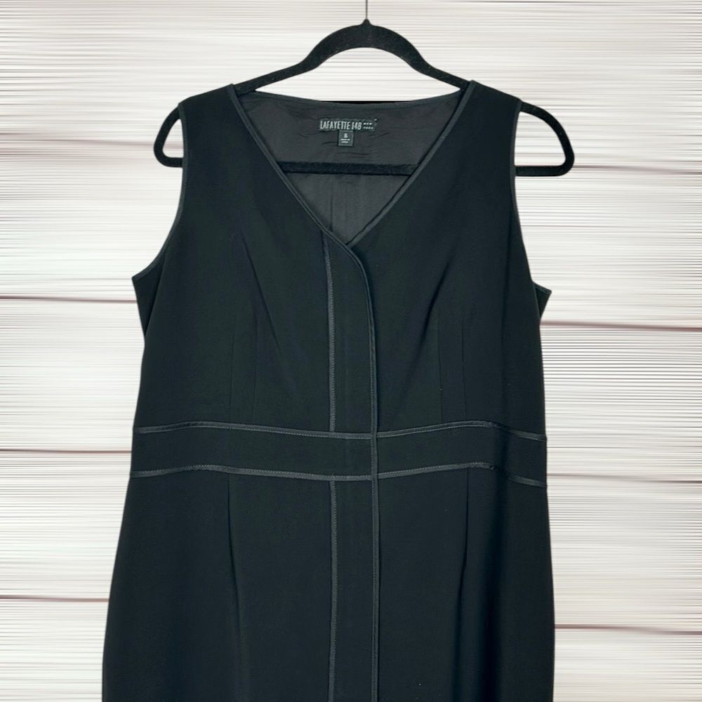 LAFAYETTE 148 Black Sheath Dress Sleeveless Front Zip Closure Size 16 - Picture 3 of 13